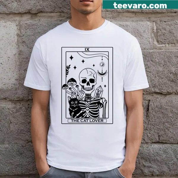 Vintage tarot card design featuring a skeleton cat