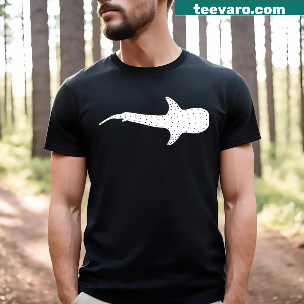 Cute cartoon design of whale sharks and other marine animals on a t-shirt — on a men's t-shirt