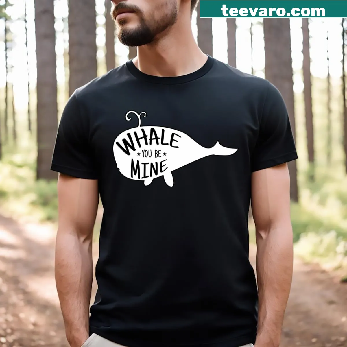 Silhouette of orca and blue whale in a heart shape — on a men's t-shirt