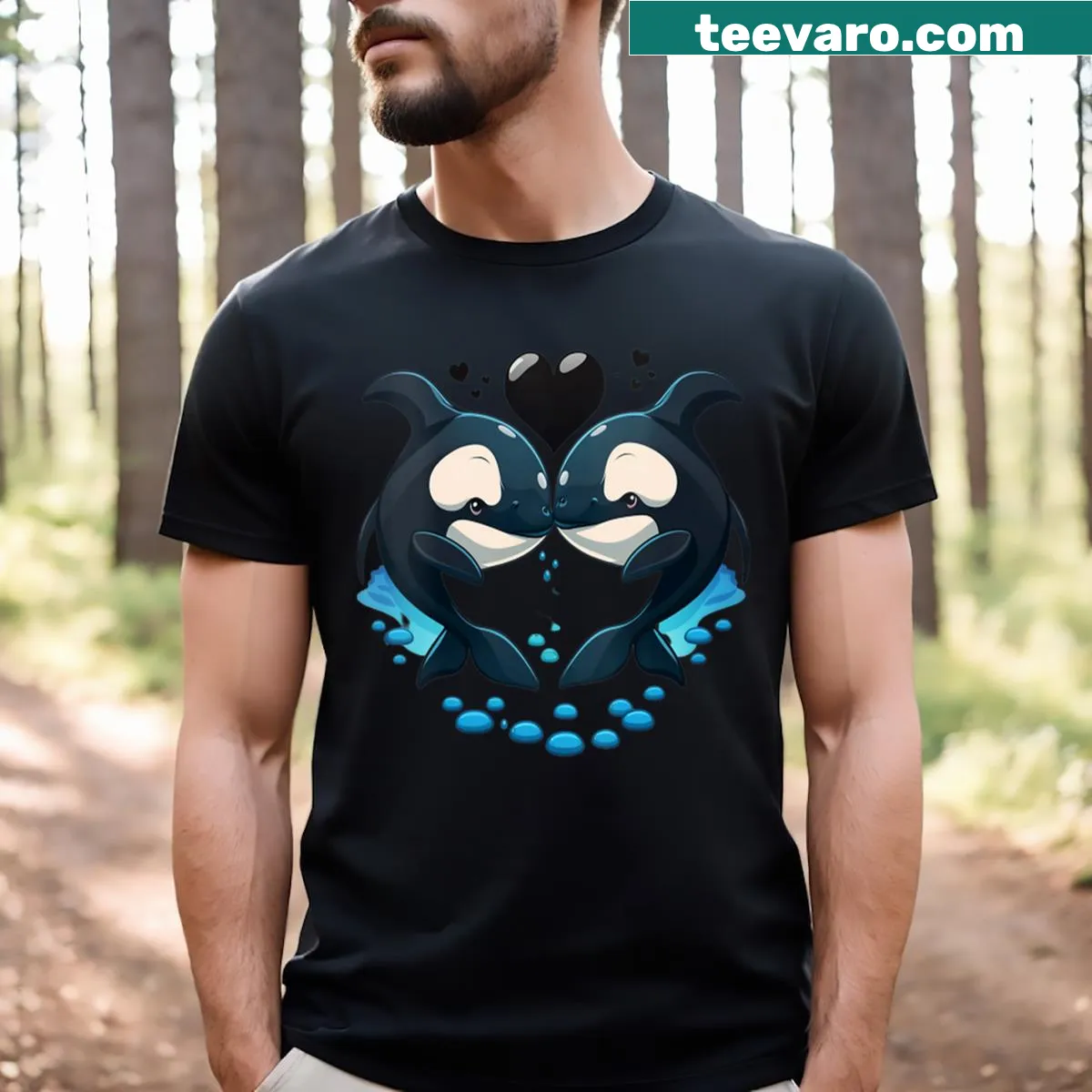 Cute heart design with orcas on a V-neck T-shirt — on a men's t-shirt