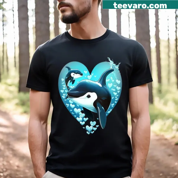 Cute heart graphic with orcas for a fun women's t-shirt