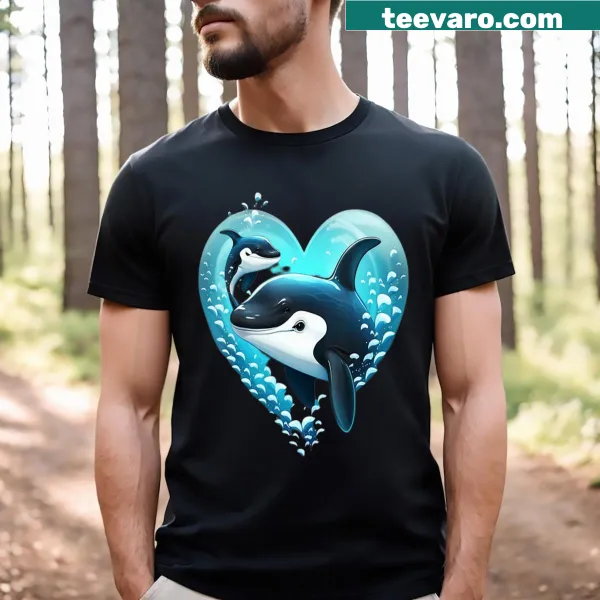Adorable orcas and heart graphic on a women's t-shirt