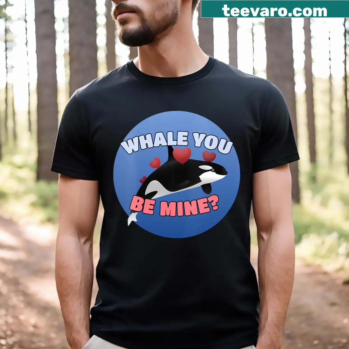 Pun-filled orca graphic on a women's Valentine's Day t-shirt — on a men's t-shirt