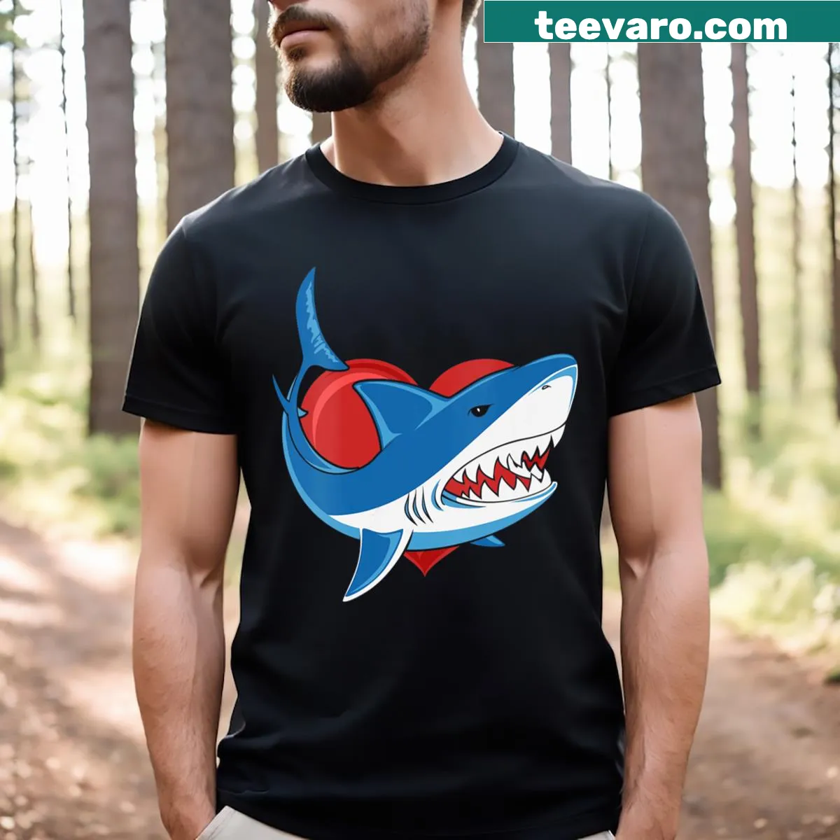 V-neck T-shirt with orca design and heart for Valentine's Day — on a men's t-shirt