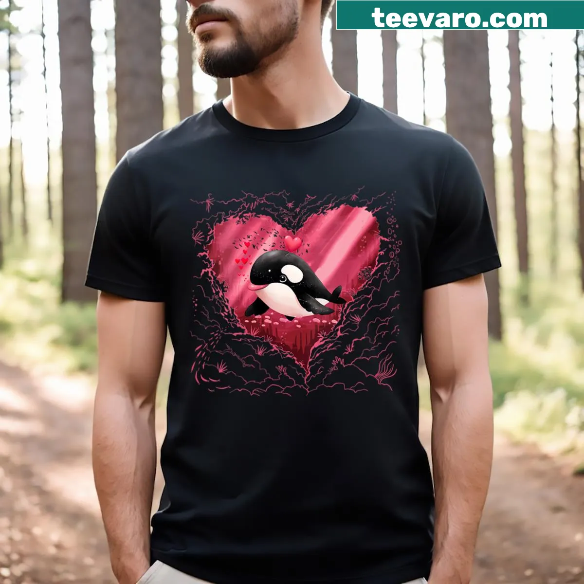 Humorous orca design with funny text on a Valentine's V-neck shirt — on a men's t-shirt