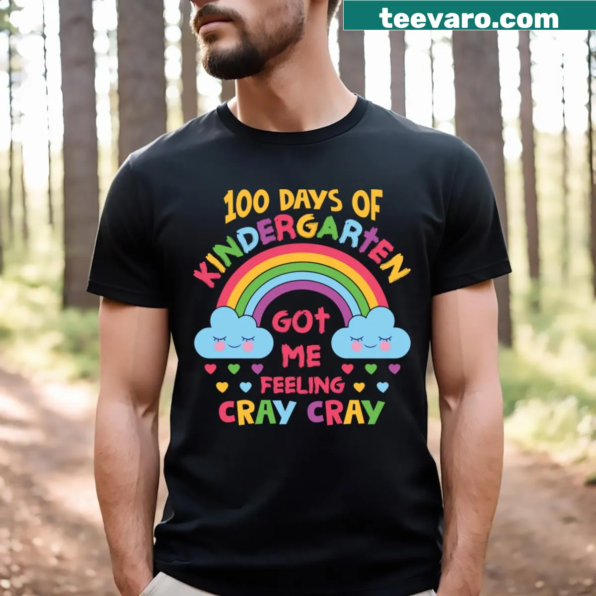 Funny kindergarten 100 Days t-shirt with playful text design — on a men's t-shirt