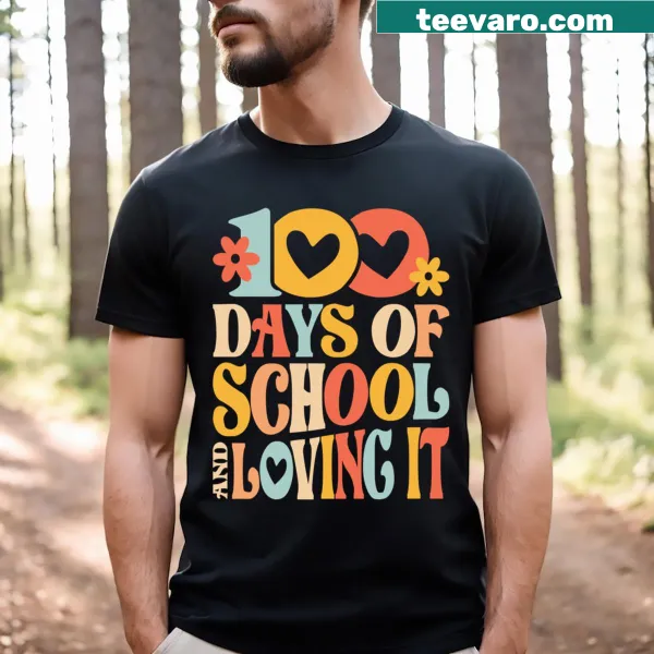 Cheerful T-shirt celebrating 100 days of school with uplifting text