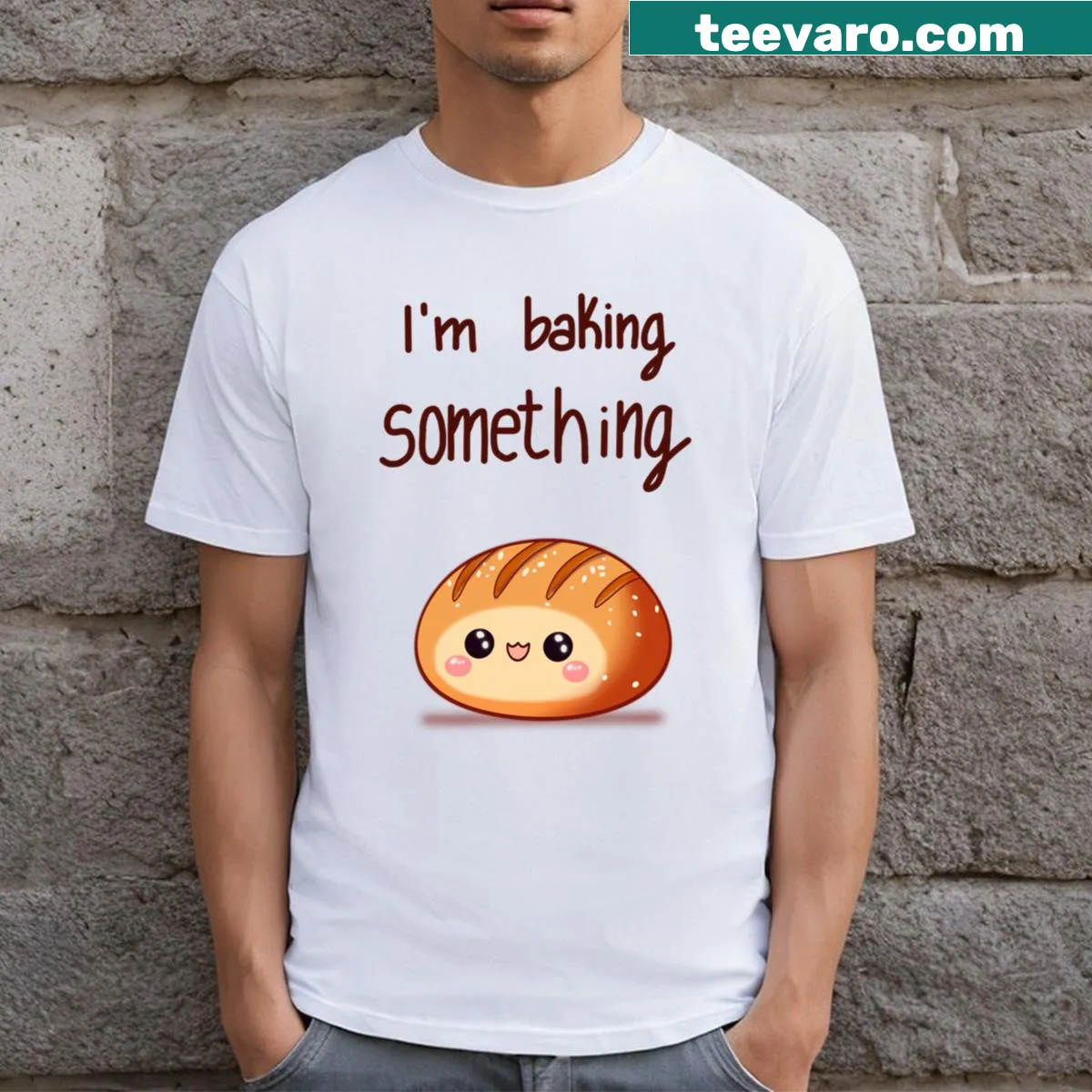 T-shirt with the phrase 'A Bun In The Oven' in fun typography — on a men's t-shirt