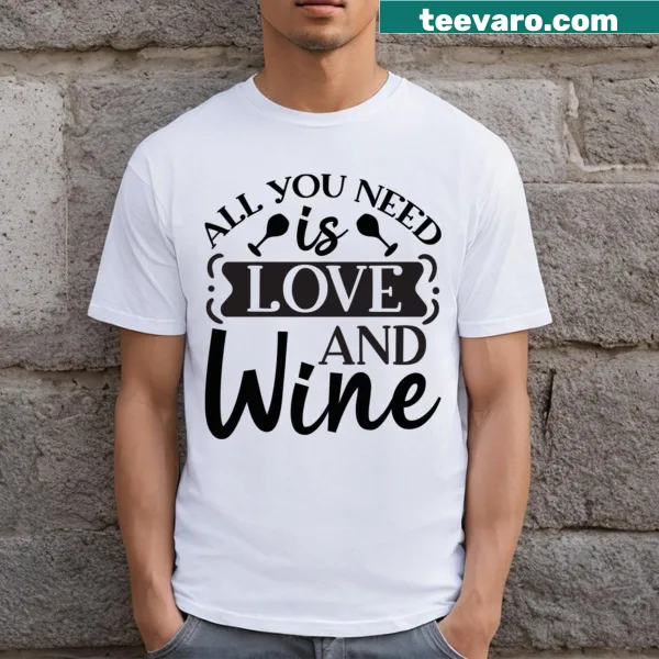 Whimsical wine T-shirt featuring love-themed typography