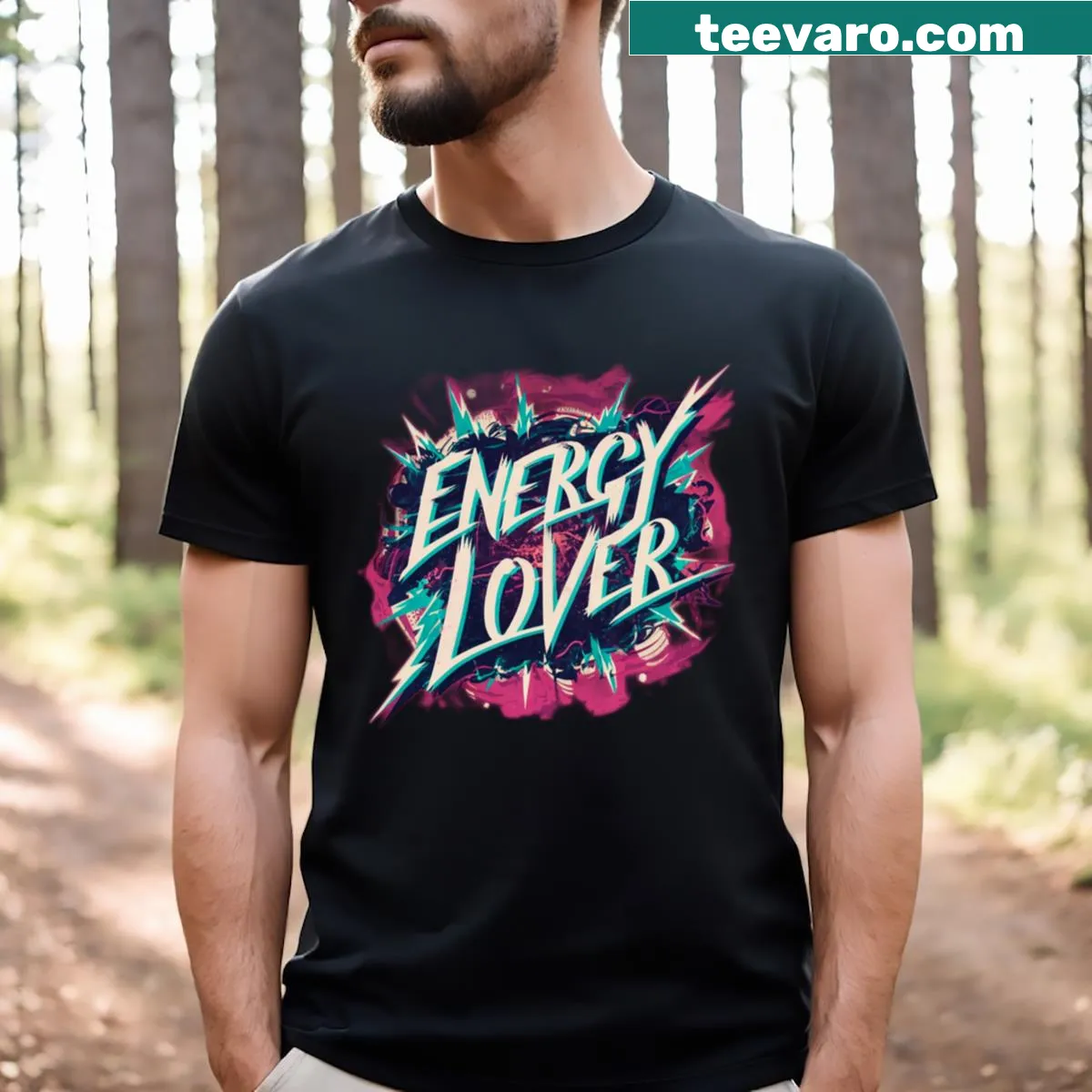 Edgy T-shirt focused on energy concepts in typography — on a men's t-shirt