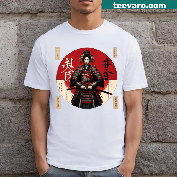 Illustrative samurai art T-shirt featuring ancient Japanese themes
