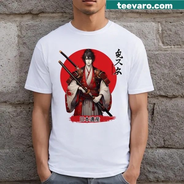 Samurai warrior illustration T-shirt depicting ancient Japanese style