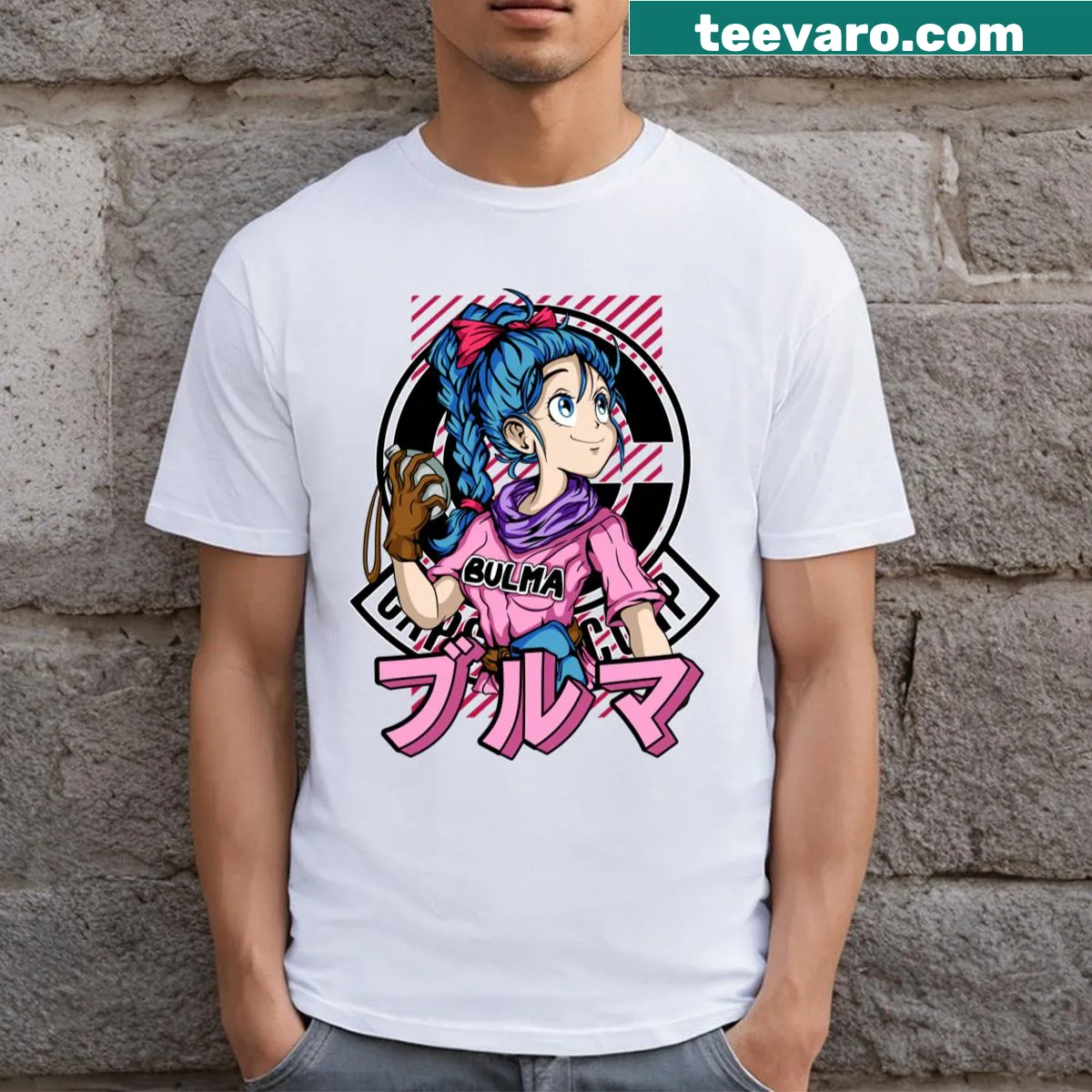 T-shirt featuring a playful anime girl design — on a men's t-shirt