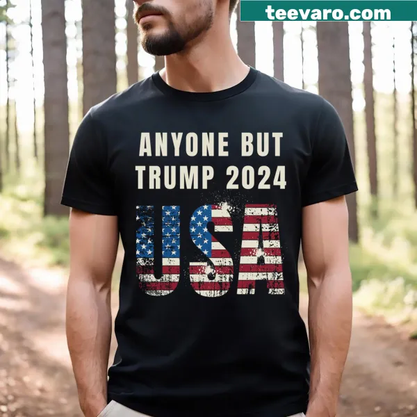Bold t-shirt with the text 'Anyone But Trump 2024' for political expression