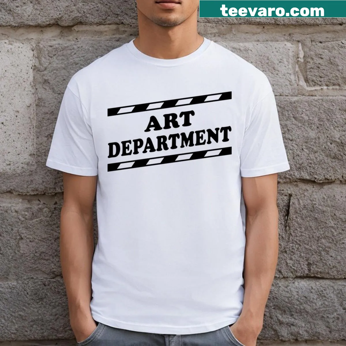 Black t-shirt featuring a clapperboard graphic for filmmakers — on a men's t-shirt