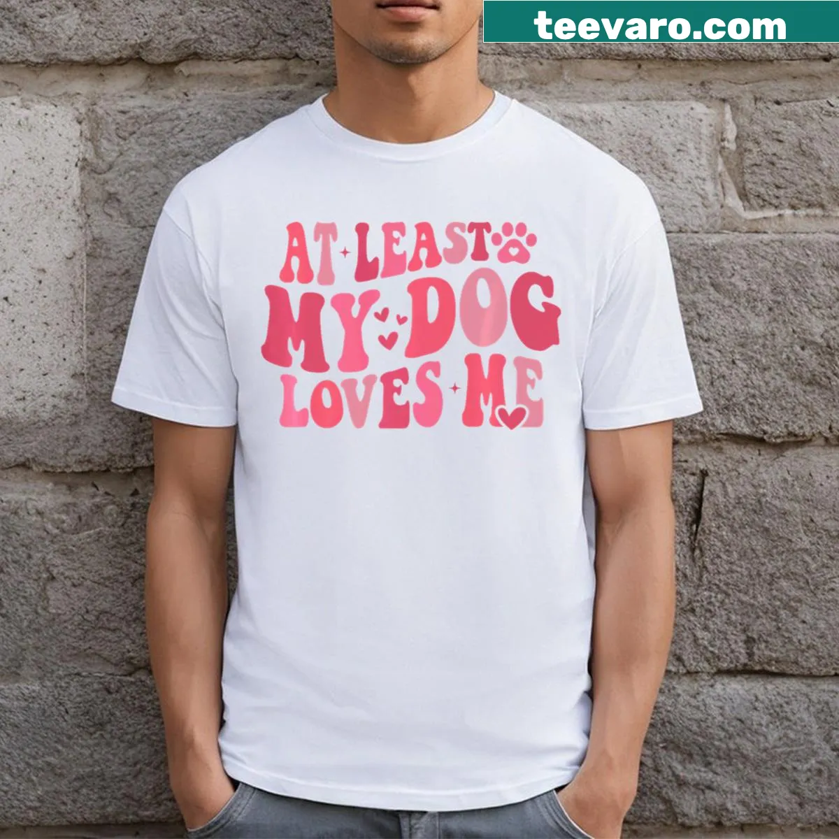 Funny retro t-shirt with text about dog love — on a men's t-shirt