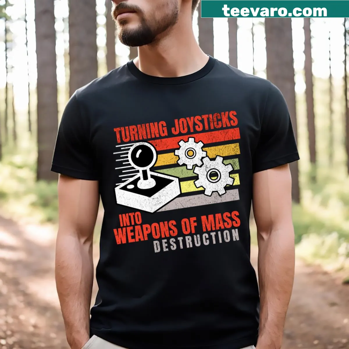 T-shirt highlighting the phrase 'Turning Joysticks' for robot lovers. — on a men's t-shirt