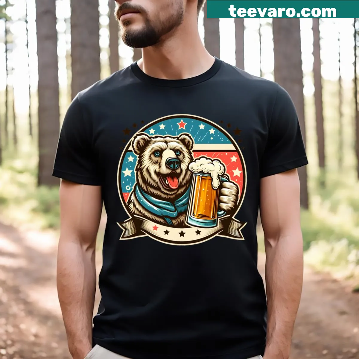 Illustrative bear-themed active t-shirt for outdoor enthusiasts — on a men's t-shirt