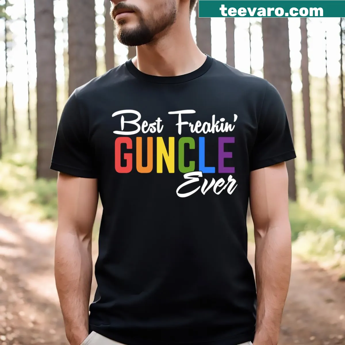 Funny T-shirt for guncle with playful text and music theme — on a men's t-shirt
