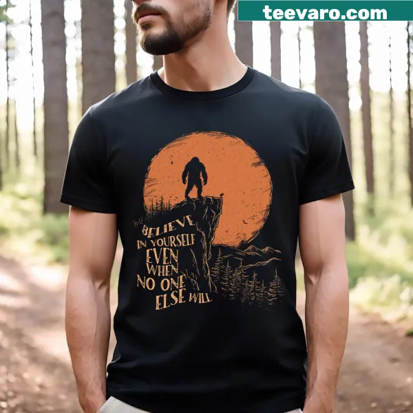 Bigfoot Believer T-shirt with playful graphic and footprints