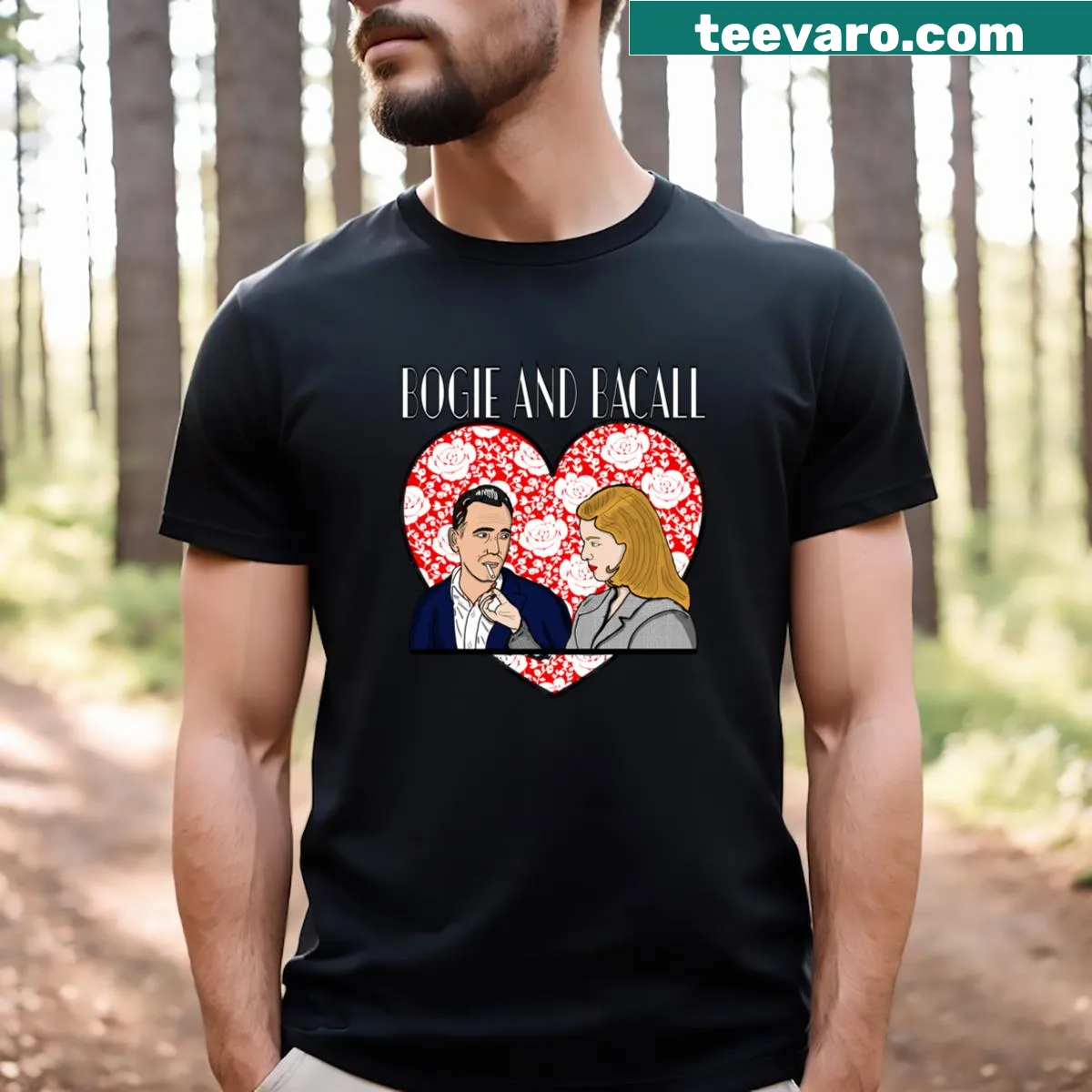 Vintage style Bogie And Bacall T-shirt featuring iconic graphic — on a men's t-shirt
