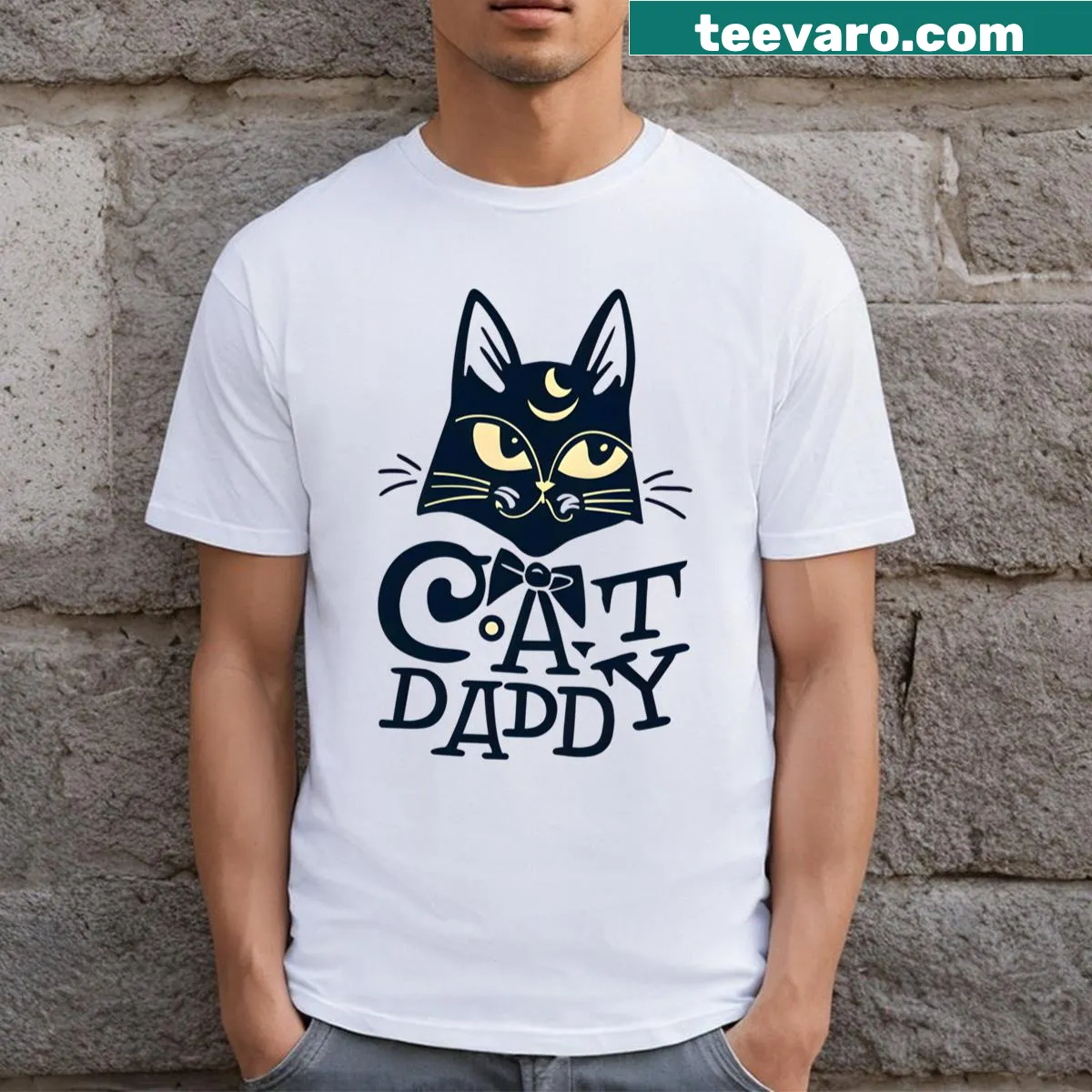 Playful T-shirt for cat lovers featuring a charming design — on a men's t-shirt