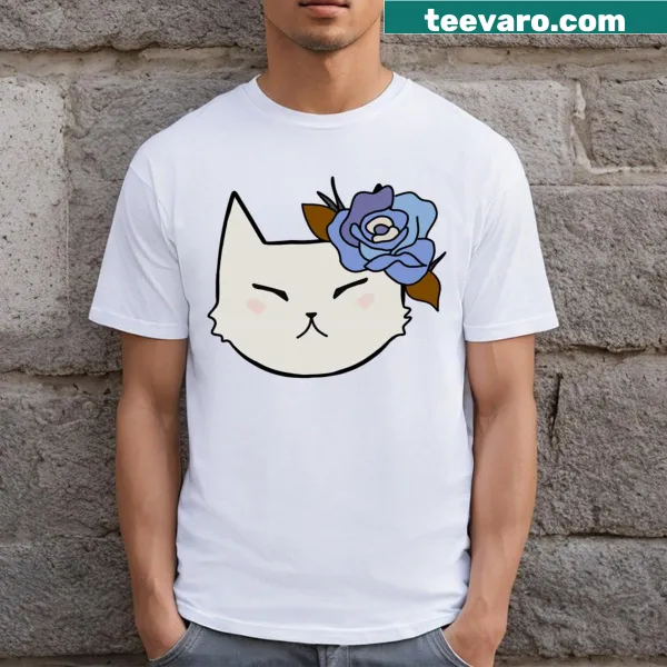 Cute T-shirt featuring a cat with flowers illustration