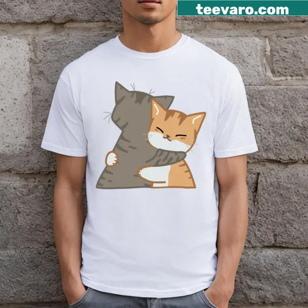 Illustration of two cats hugging on a T-shirt