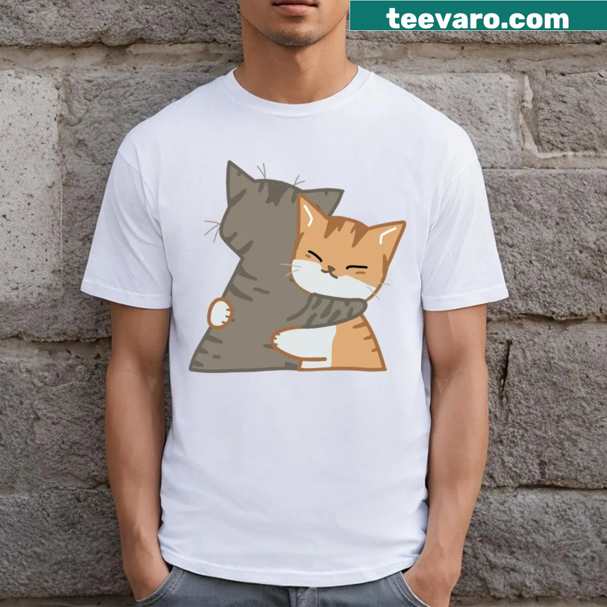 Illustration of two cats hugging on a T-shirt — on a men's t-shirt