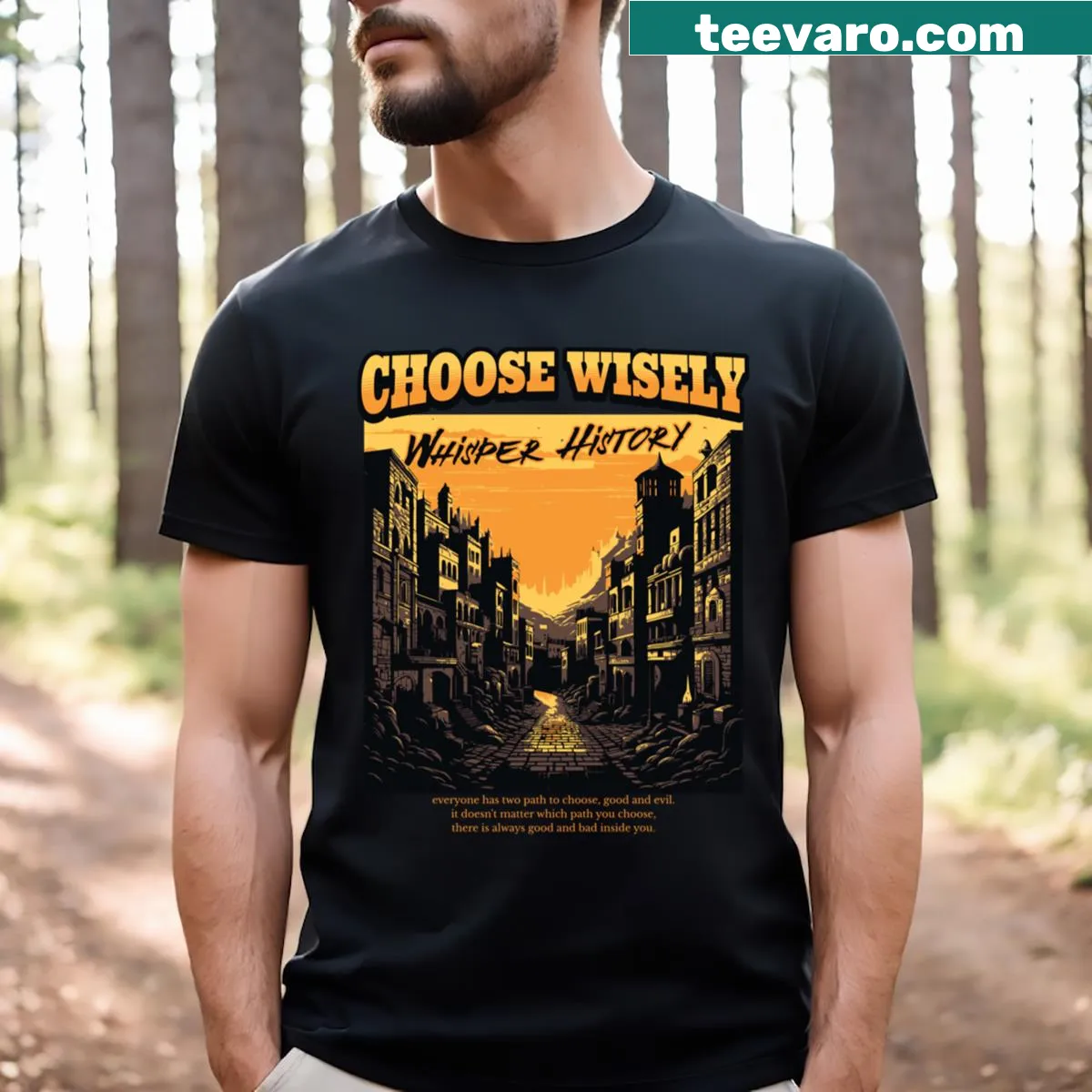 Humorous T-shirt with the phrase 'Choose Wisely' — on a men's t-shirt