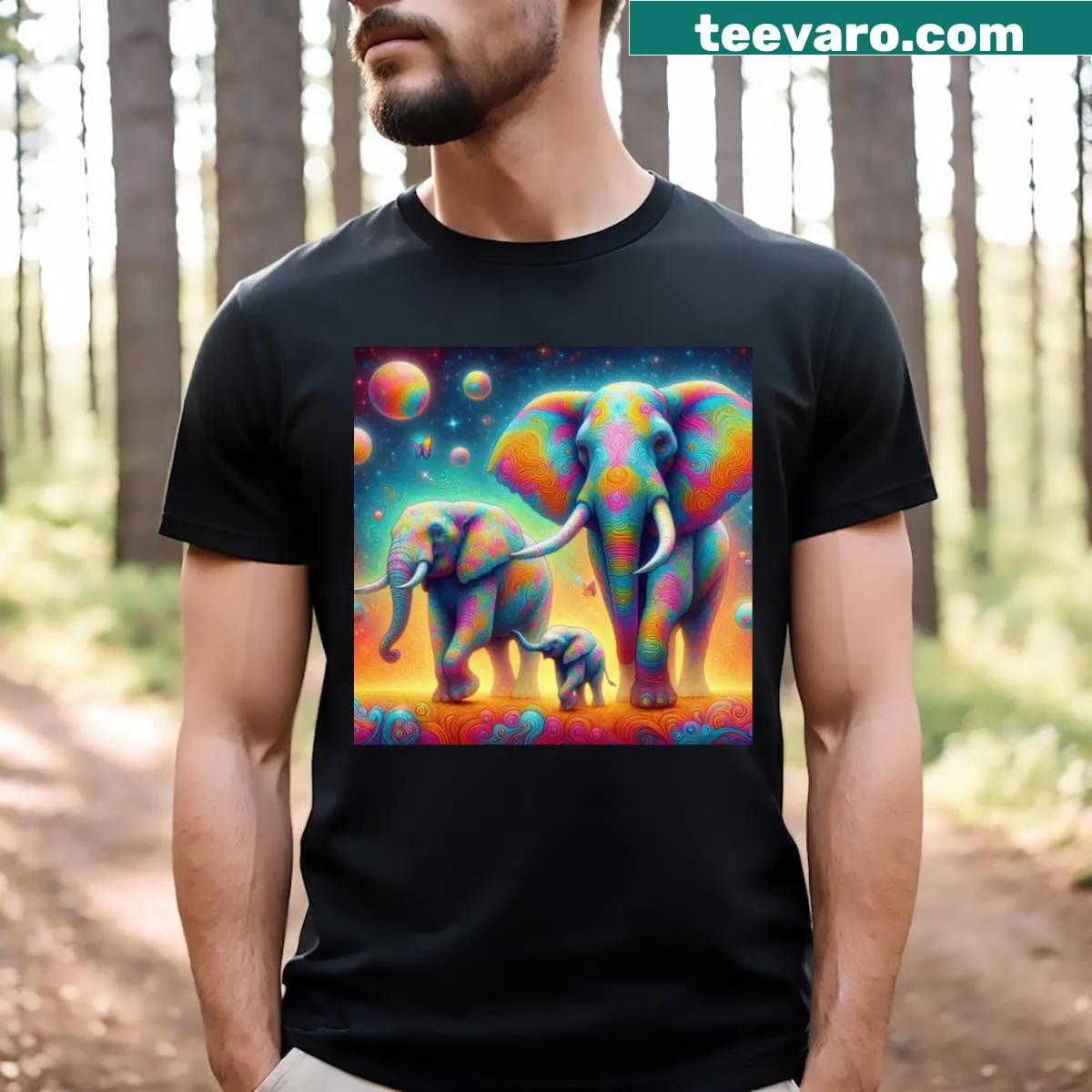 Stunning illustration of cosmic giants on a fantasy T-shirt — on a men's t-shirt