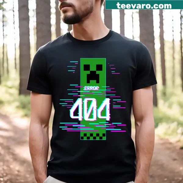 T-shirt featuring a gaming-themed 'Creeper Error' design