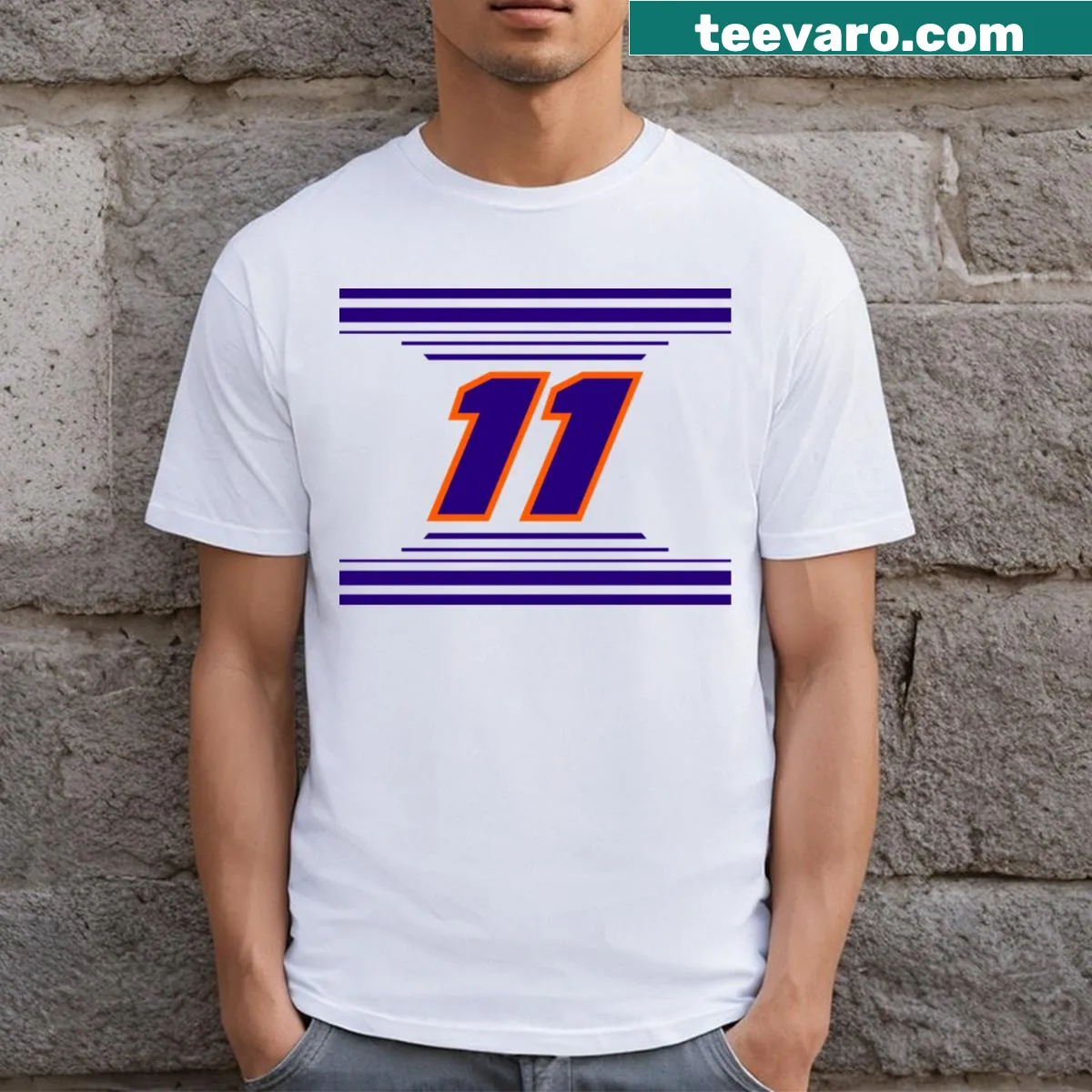 Denny Hamlin 11 NASCAR-themed T-shirt — on a men's t-shirt