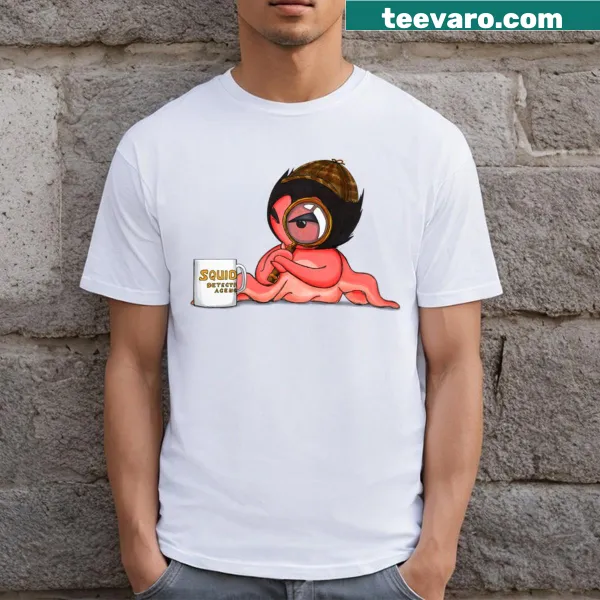 Cartoon illustration T-shirt featuring Detective Squidgeta character