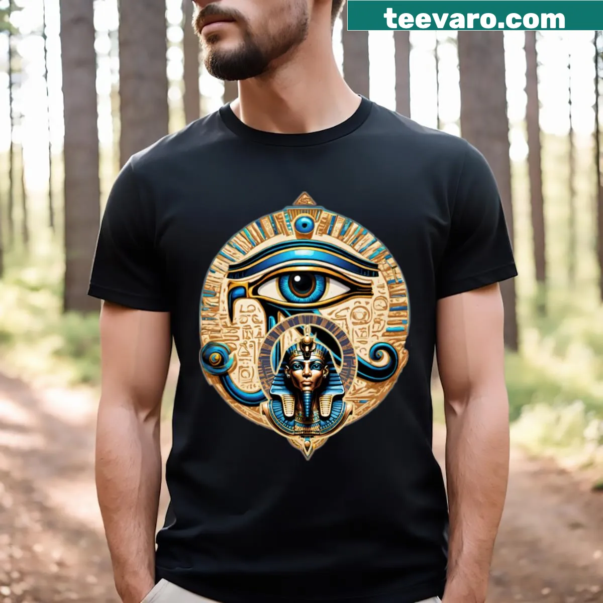 T-shirt featuring the Eye of Horus graphic — on a men's t-shirt