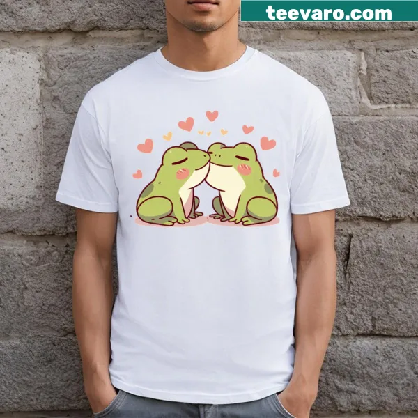 Cute cartoon frog couple graphic on a Valentine's Day t-shirt
