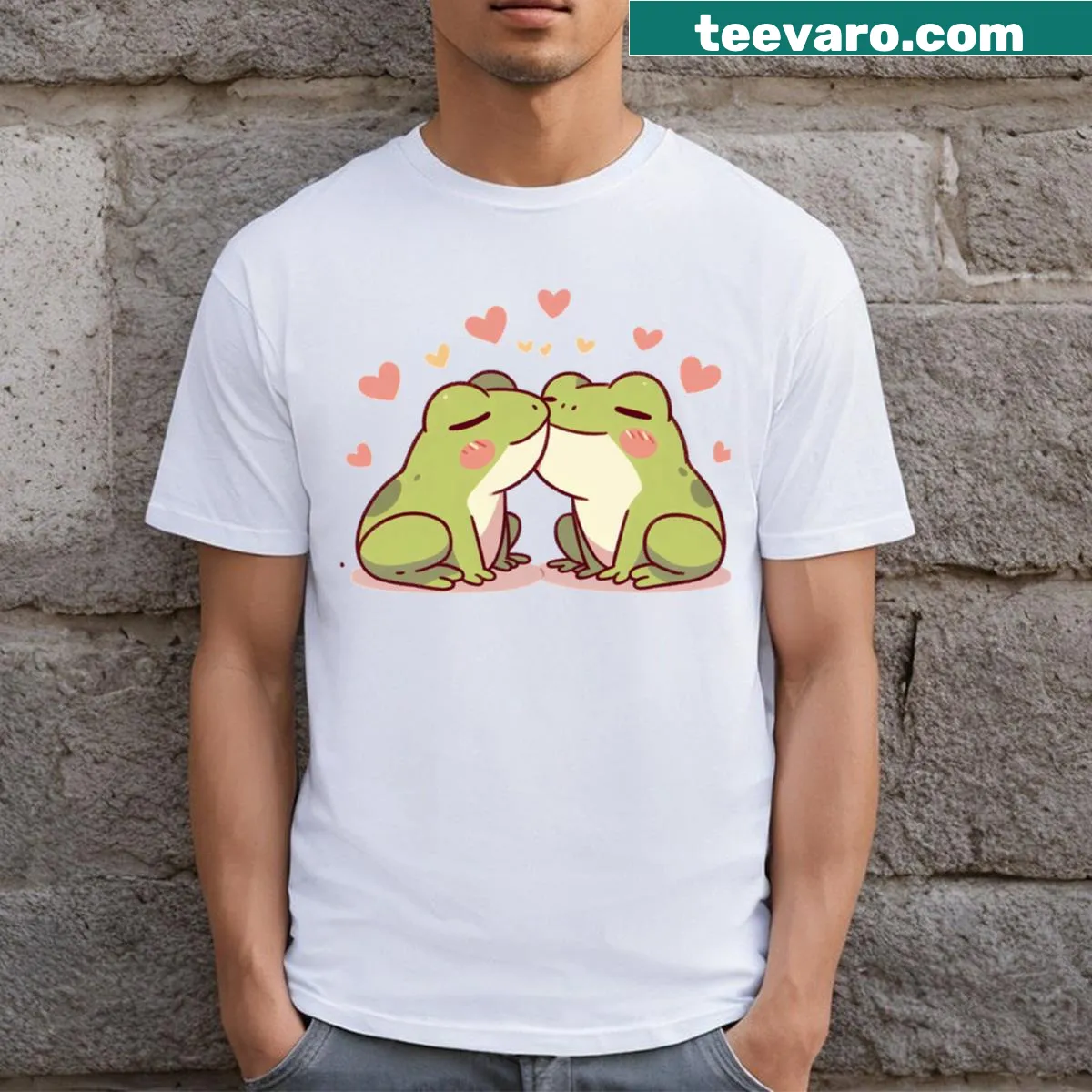 Cute cartoon frog couple graphic on a Valentine's Day t-shirt — on a men's t-shirt