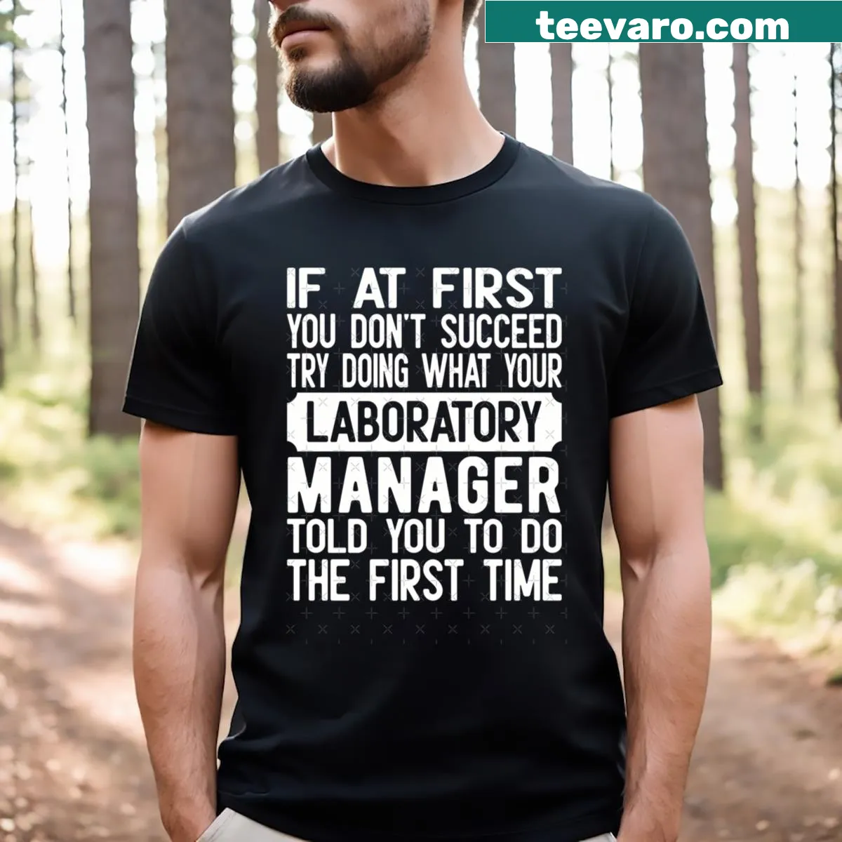 Humorous laboratory manager t-shirt featuring clever scientific graphics — on a men's t-shirt