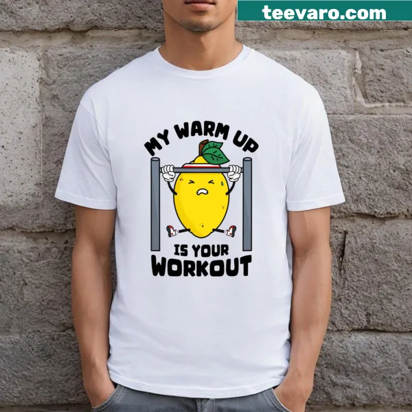 Playful illustration of a lemon doing calisthenics on a t-shirt