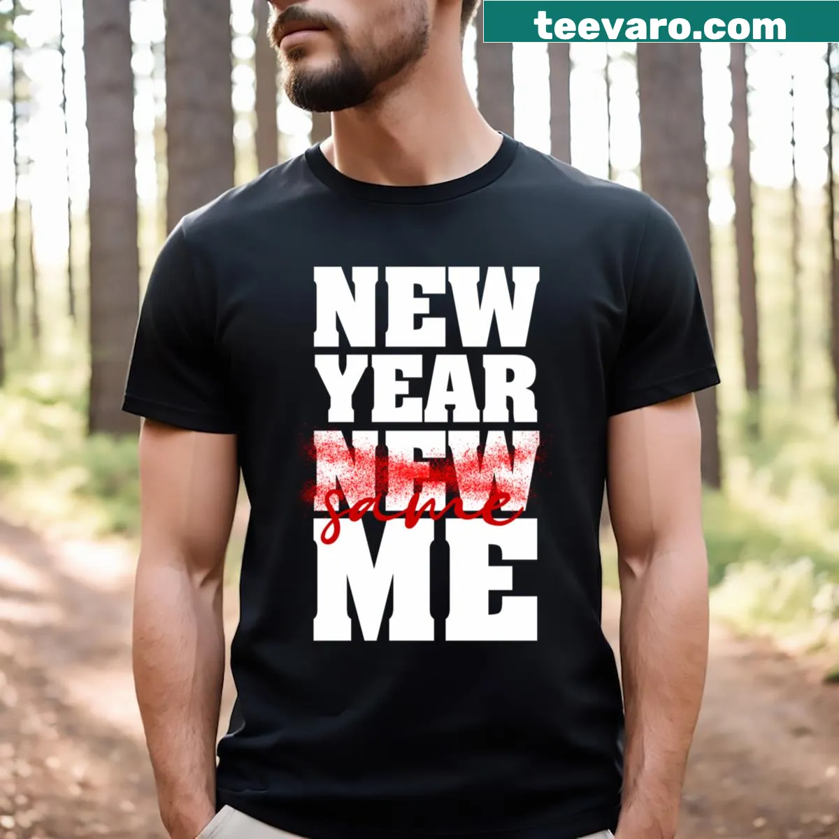 Funny New Year's resolution text t-shirt in bold typography — on a men's t-shirt
