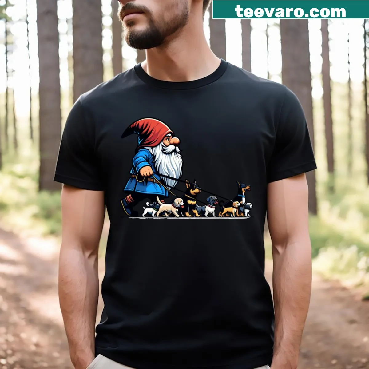 Funny garden gnome t-shirt with whimsical graphic for gnome lovers. — on a men's t-shirt