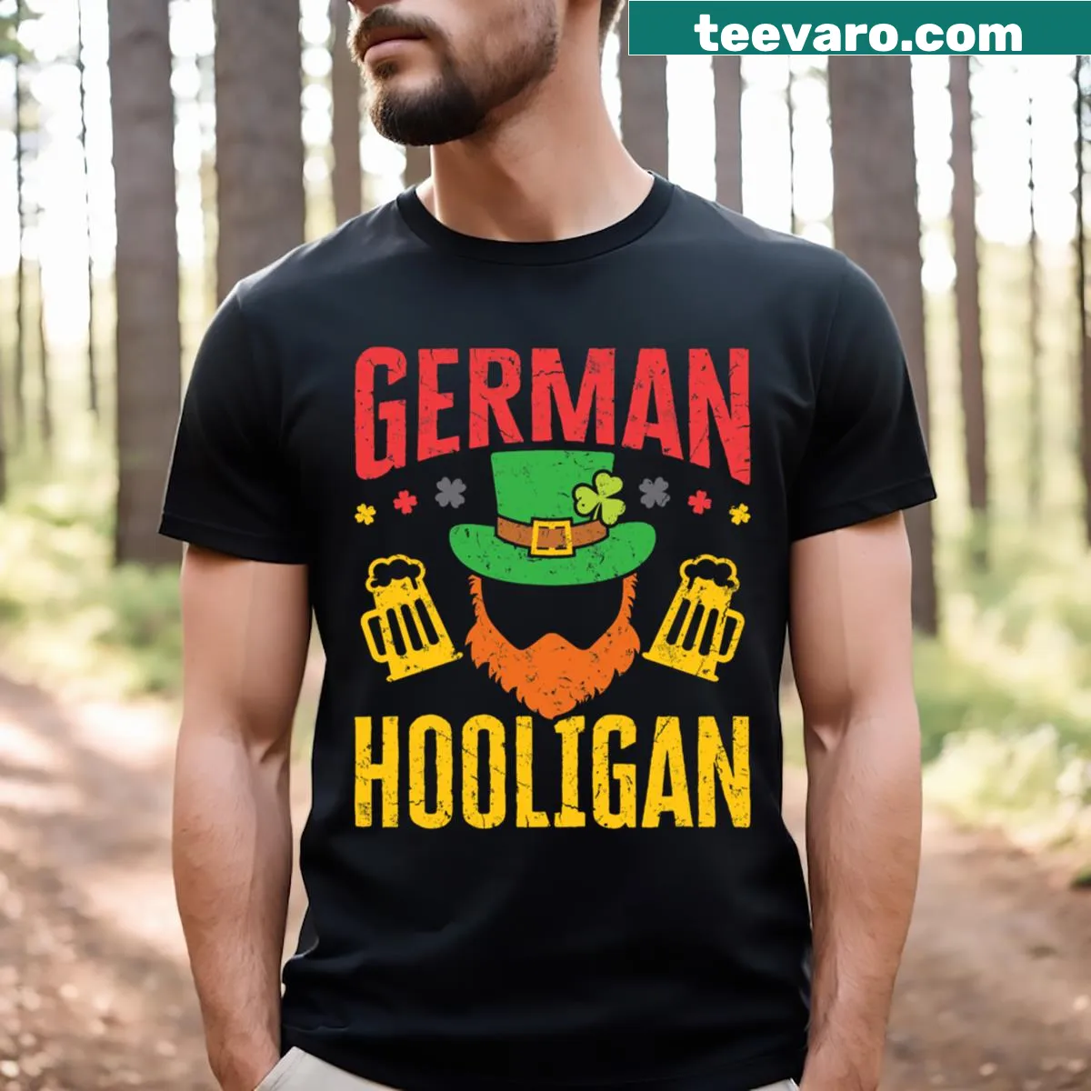 Funny St. Patrick's Day t-shirt with German hooligan design — on a men's t-shirt