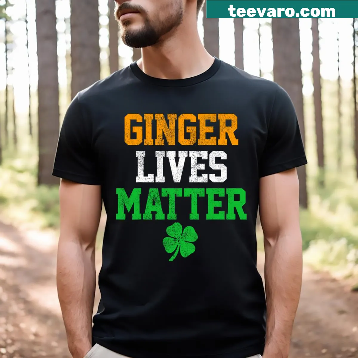 Funny St. Patrick's Day t-shirt with 'Ginger Lives Matter' text and Irish flag — on a men's t-shirt