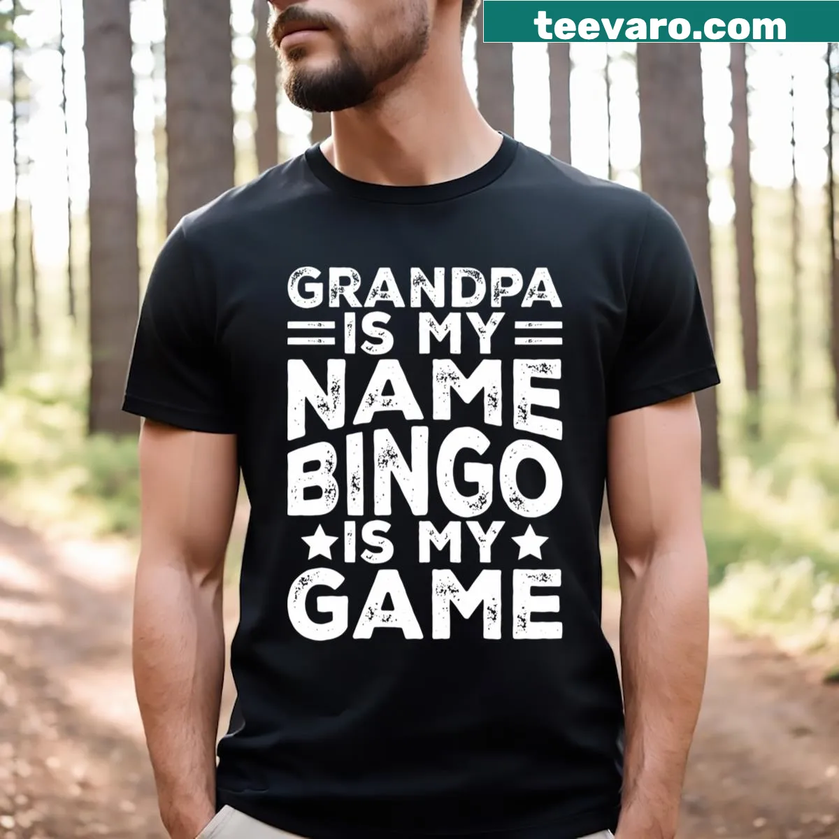Funny bingo-themed t-shirt for grandpas with whimsical text — on a men's t-shirt