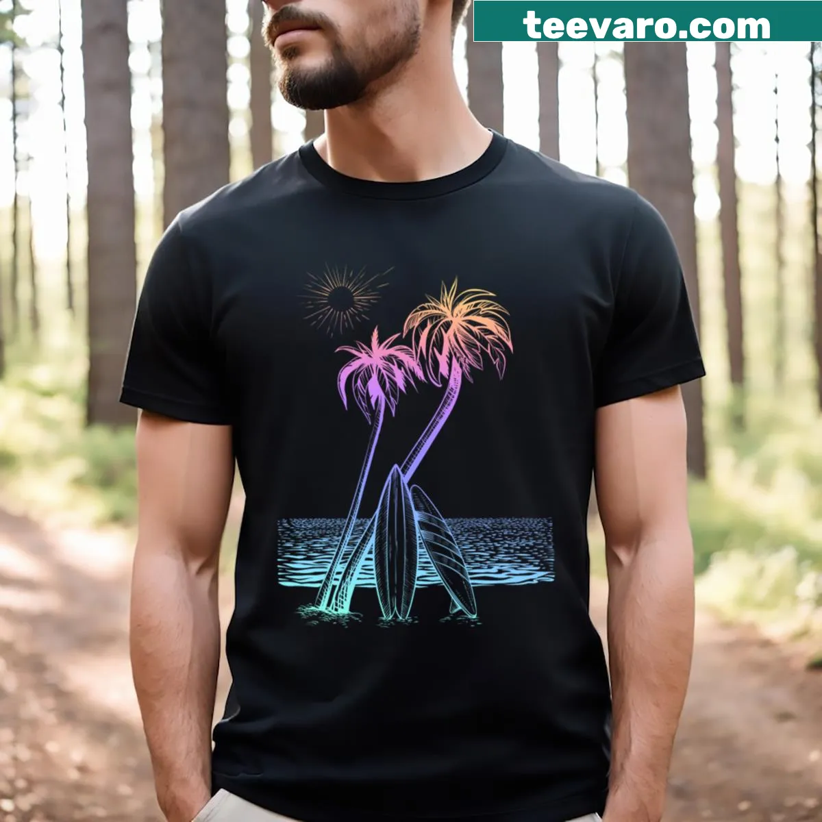 Illustration of a Hawaiian sun and surf wave on T-shirt — on a men's t-shirt