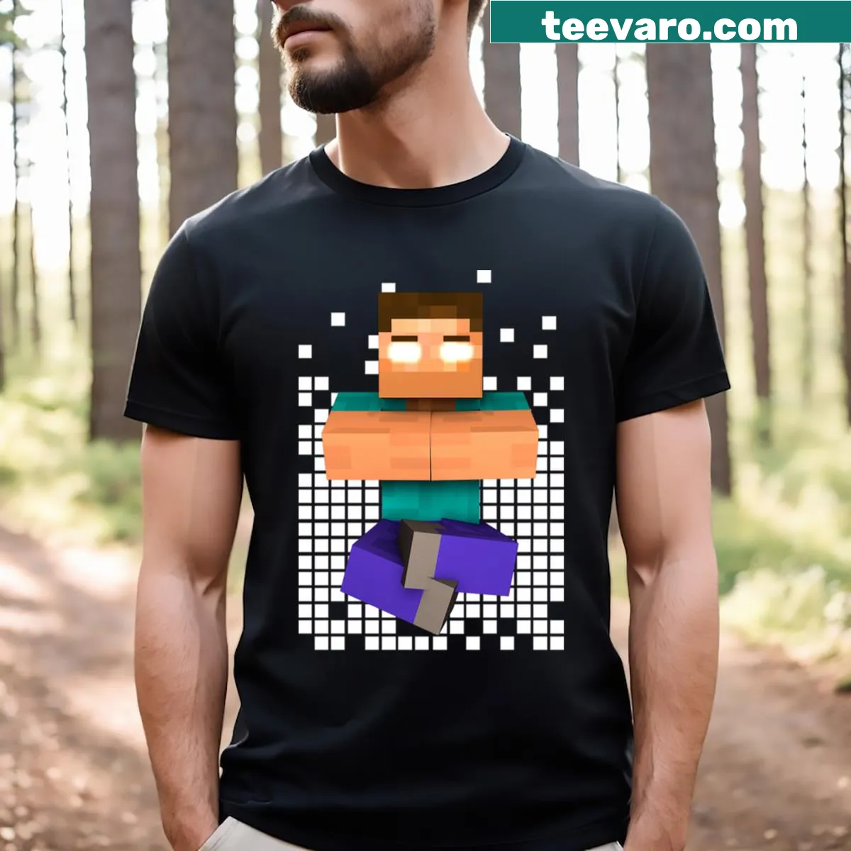 Minecraft t-shirt featuring Herobrine character illustration — on a men's t-shirt