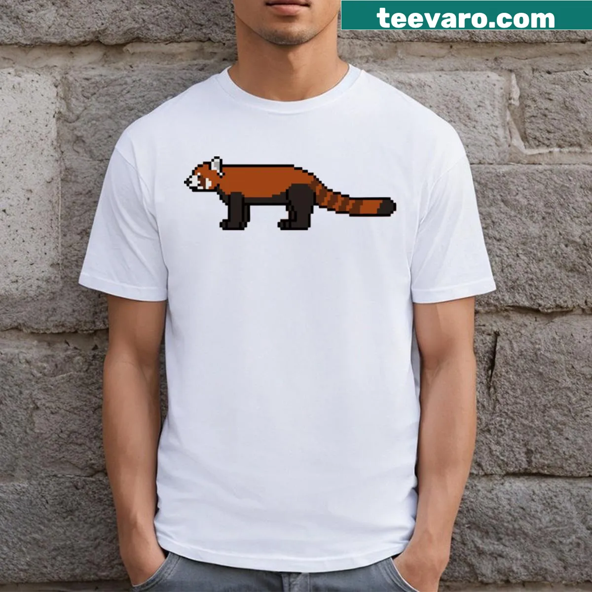 Pixel art of a Himalayan Red Panda on a t-shirt — on a men's t-shirt