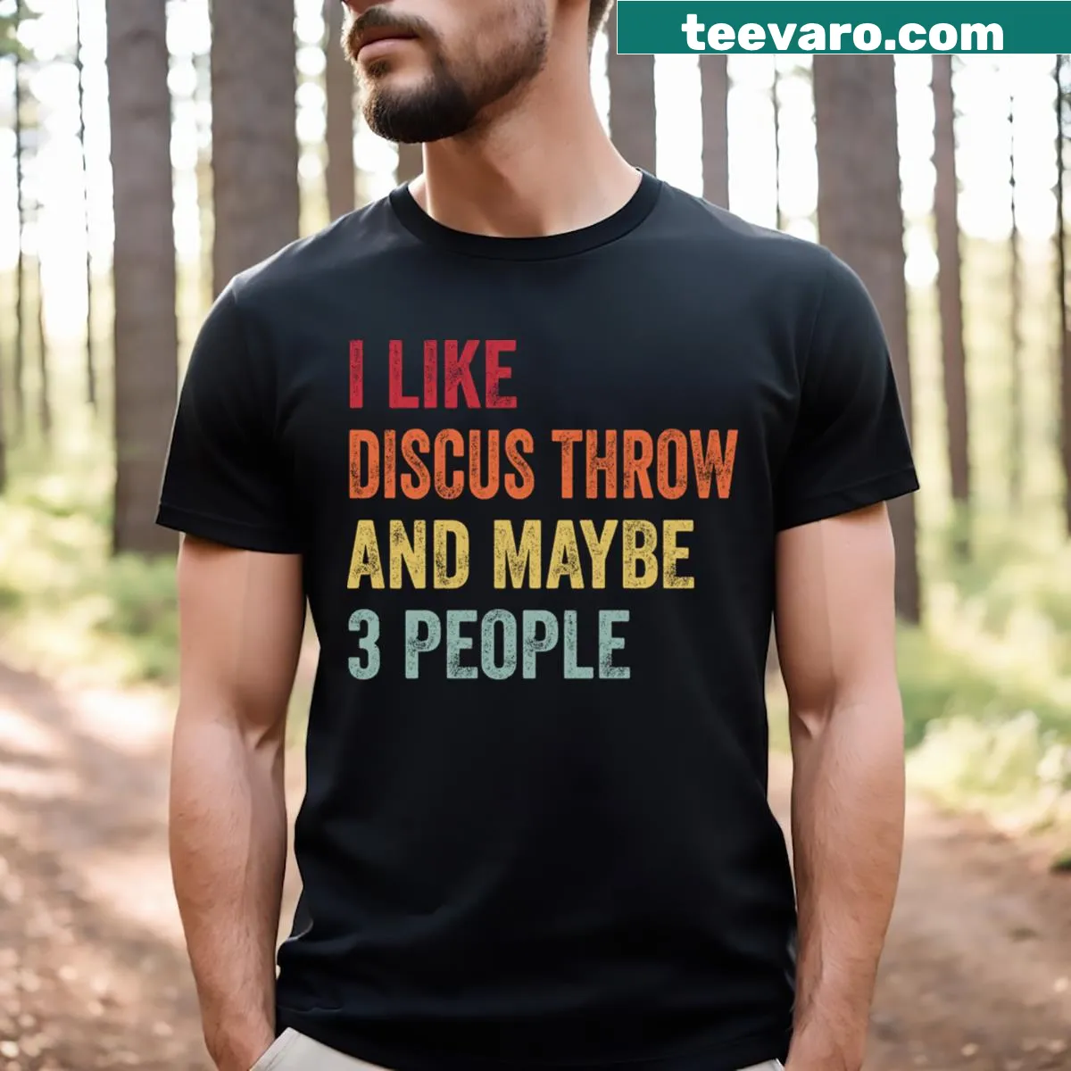 Text-based T-shirt humorously referencing discus throwing — on a men's t-shirt