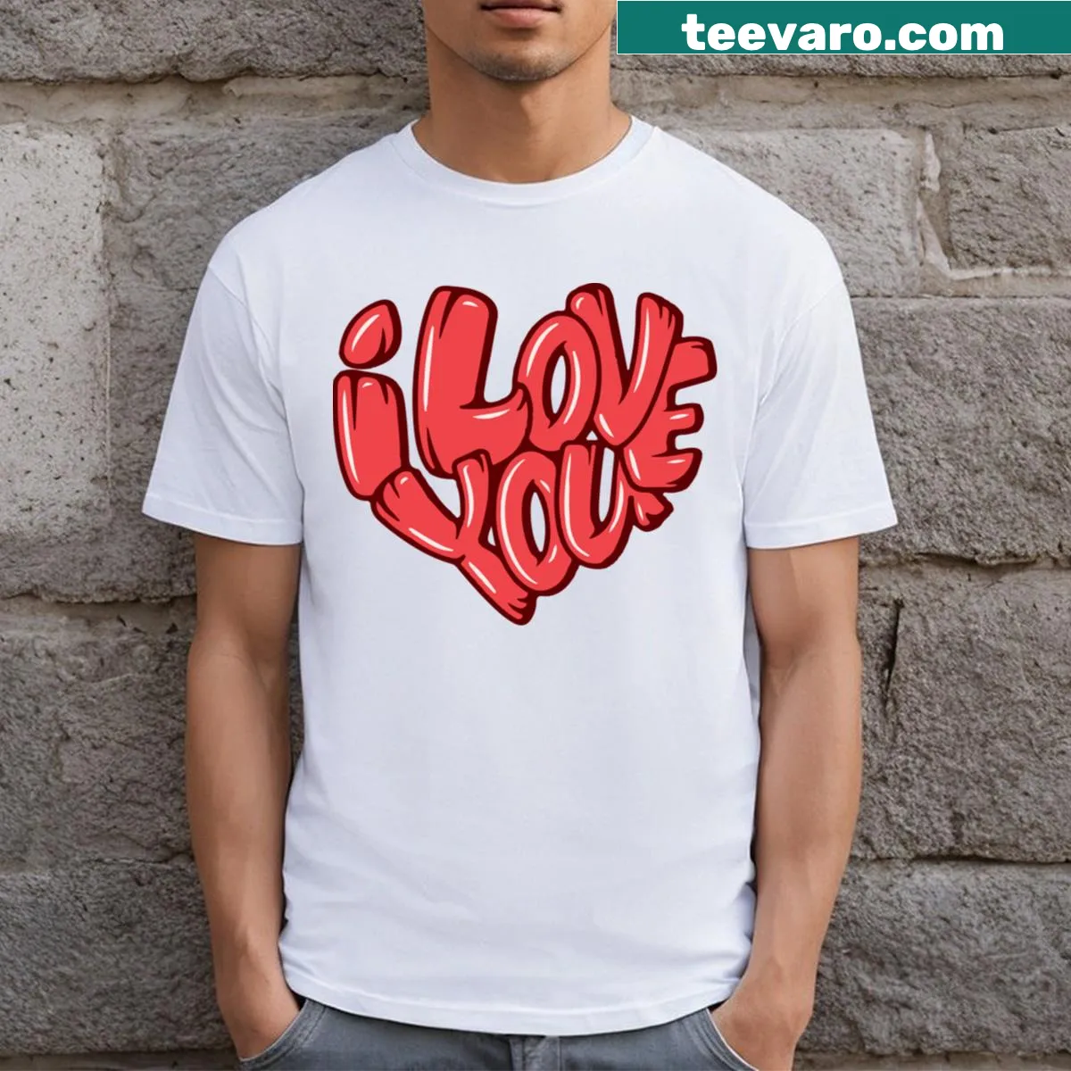 Heartfelt t-shirt expressing the message 'I Love You' — on a men's t-shirt