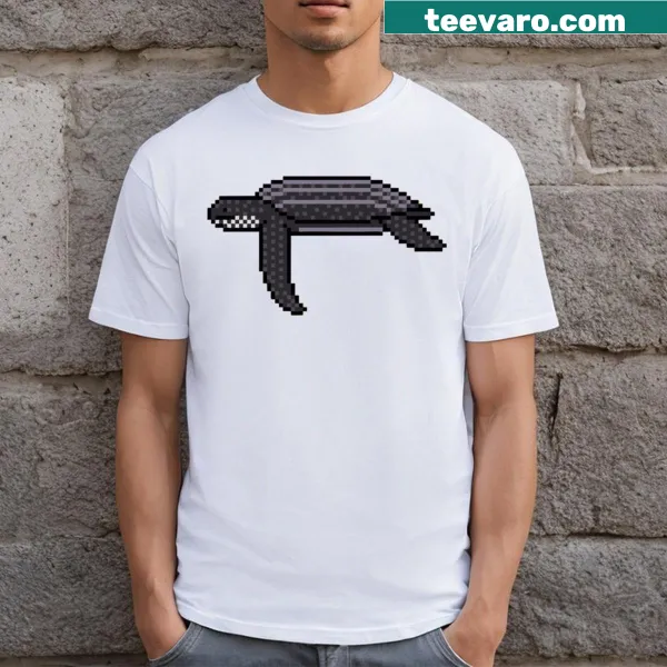 Cartoon pixelated leatherback sea turtle t-shirt design